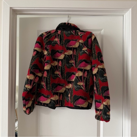 Farm Rio Black Wild Mushrooms Fleece Bomber Jacket - Picture 8 of 9